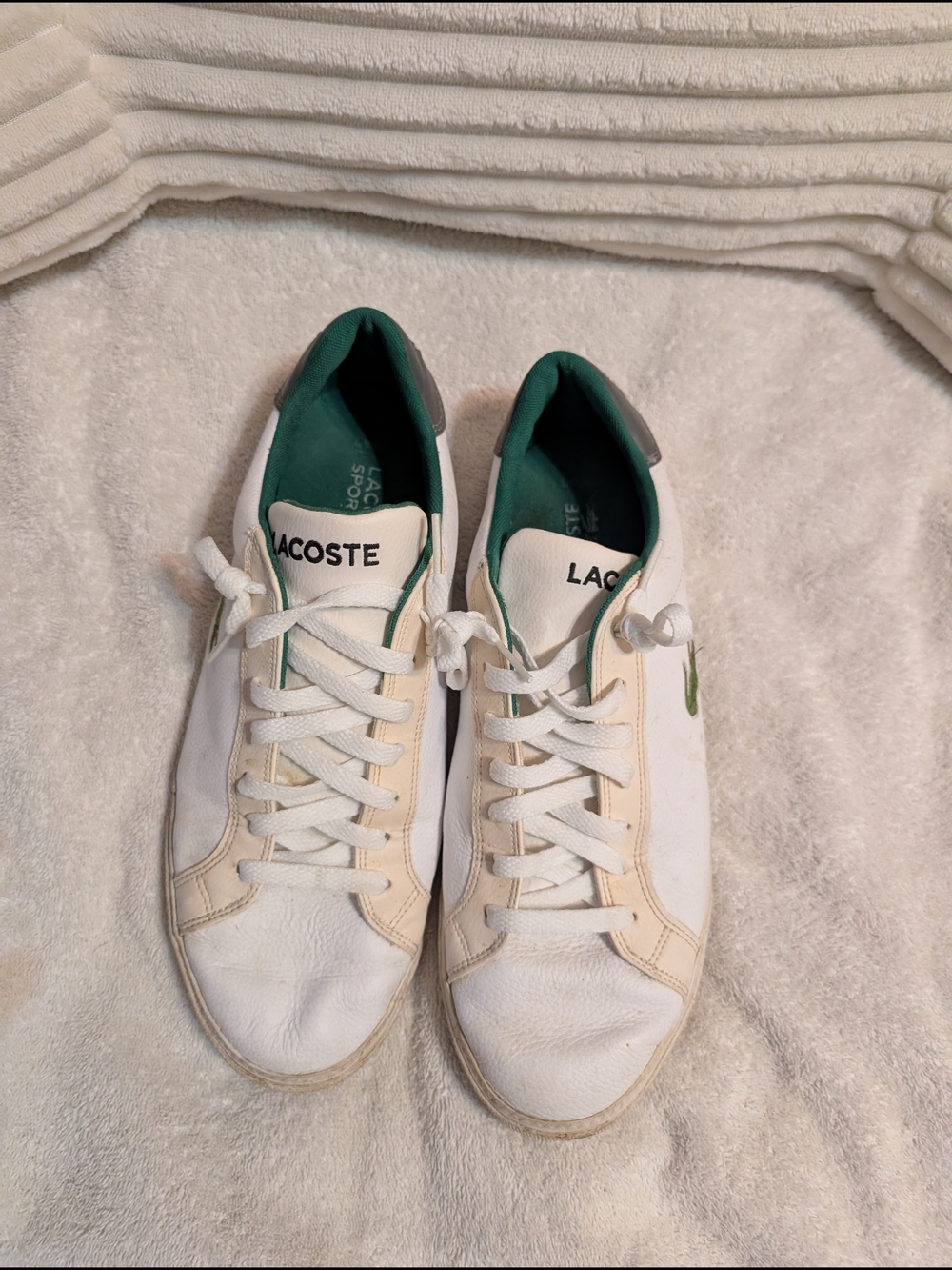 Lacoste White Sneakers with Green Interior and Logo